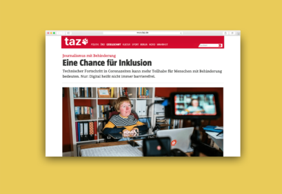 Gelb hinterlegter Screenshot des Artikels auf taz.de.