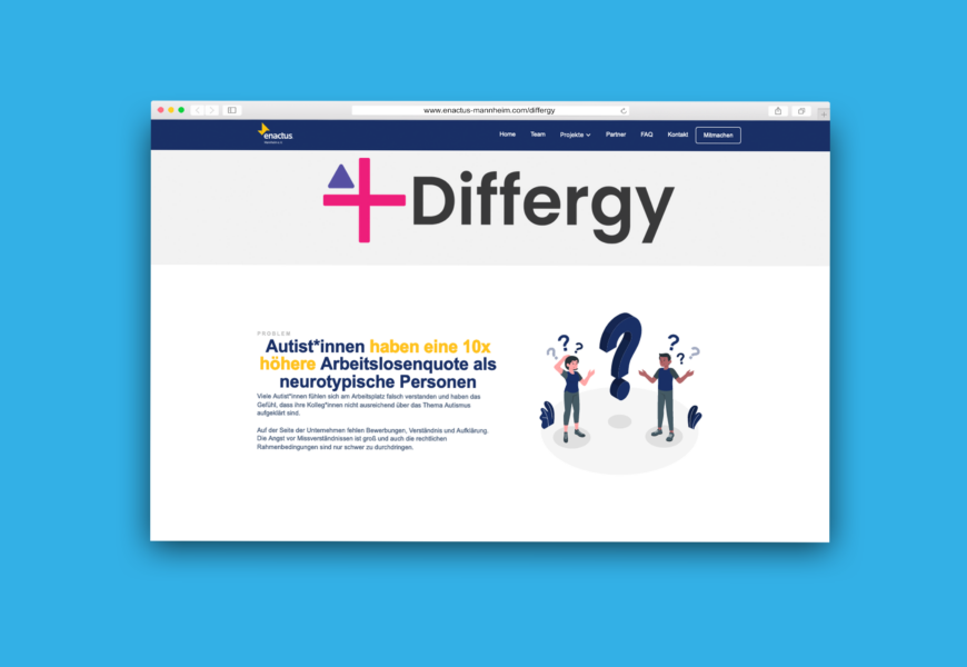 Blau hinterlegtes Bildschirmfoto der Differgy-Website