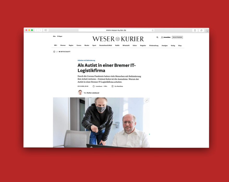 Rot hinterlegtes Bildschirmfoto des Artikels auf weser-kurier.de